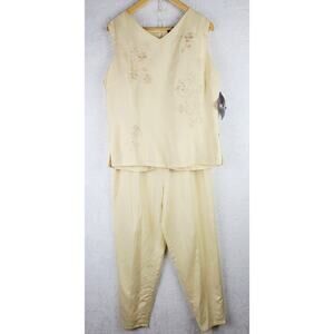Cottagecore 14 Pale Yellow Floral Embroider 2pc Line Vest Pant Suit Career Money